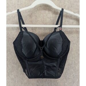 Victorias Secret Very Sexy Faux Leather Lace Push Up Corset Top Black 34C NEW